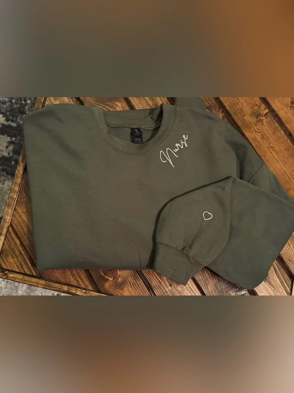 Nurse Embroidered Crewneck Sweater - Olive Green